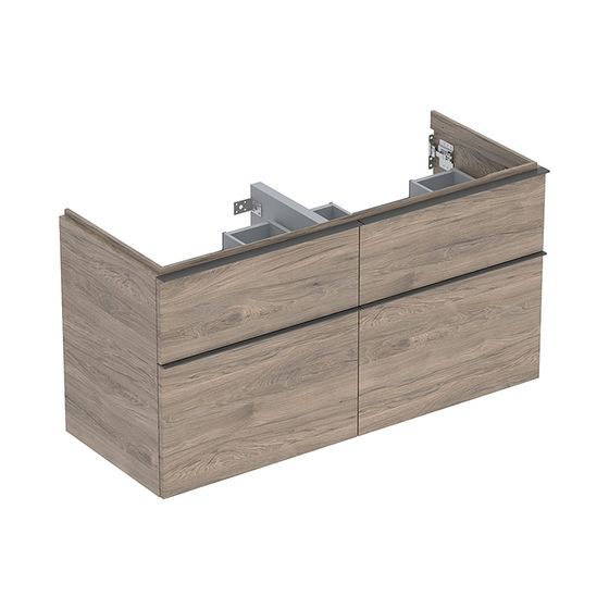 Geberit iCon Unterschrank für Doppelwaschtisch 4 Schubladen 120x615cm, Nussbaum hickory Melamin Holzstr./Lava pulverb. matt