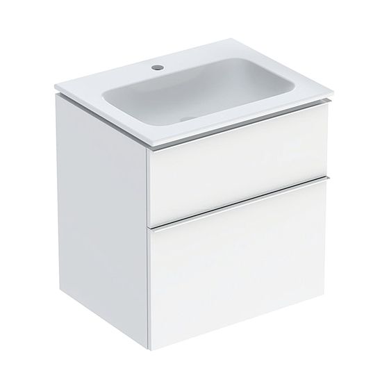 Geberit iCon Set Möbelwaschtisch schmaler Rand 2 Schubladen, Ansch. 60cm, Weiß lackiert hochglänzend/Hochglanzverchromt