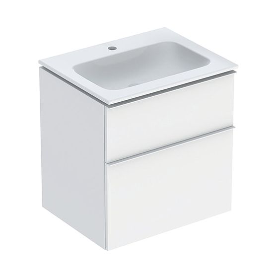 Geberit iCon Set Möbelwaschtisch schm. Rand Unterschrank 2 Schubladen u Anschluss 60cm Weiß/lack matt Weiß/plvb matt Weiß