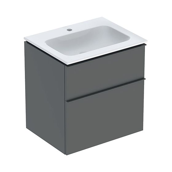 Geberit iCon Set Möbelwaschtisch schmaler Rand 2 Schubladen Ansch. 60cm KeraTect Lava lackiert matt/Lava pulverbeschichtet matt