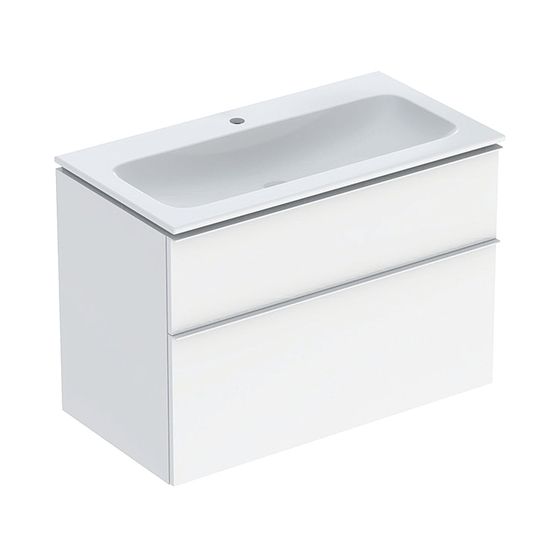 Geberit iCon Set Möbelwaschtisch schmaler Rand 2 Schubladen Ansch. 90cm Weiß lackiert hochglänzend/Weiß pulverb. matt