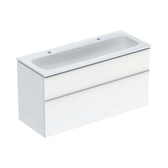 Geberit iCon Set Möbelwaschtisch schm. Rand Unterschrank 2 Schubladen u Anschluss 120cm Weiß/lack hochgl Weiß/plvb matt