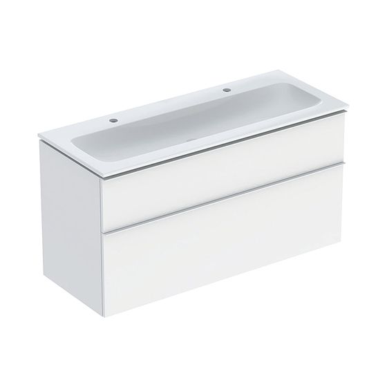 Geberit iCon Set Möbelwaschtisch schm. Rand Unterschrank 2 Schubladen u Anschluss 120cm Weiß/lack matt Weiß/plvb matt Weiß