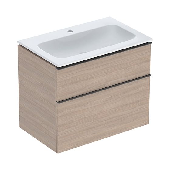 Geberit iCon Set Möbelwaschtisch schmaler Rand 2 Schubladen Ansch. 75cm KeraTect Eiche Melamin Holzstruktur/Lava pulverb. matt