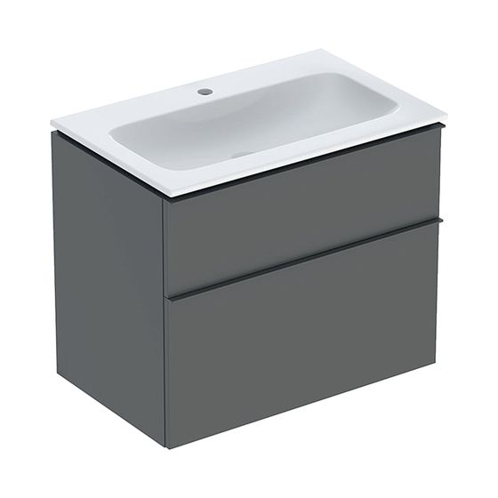 Geberit iCon Set Möbelwaschtisch schmaler Rand 2 Schubladen Ansch. 75cm KeraTect Lava lackiert matt/Lava pulverbeschichtet matt