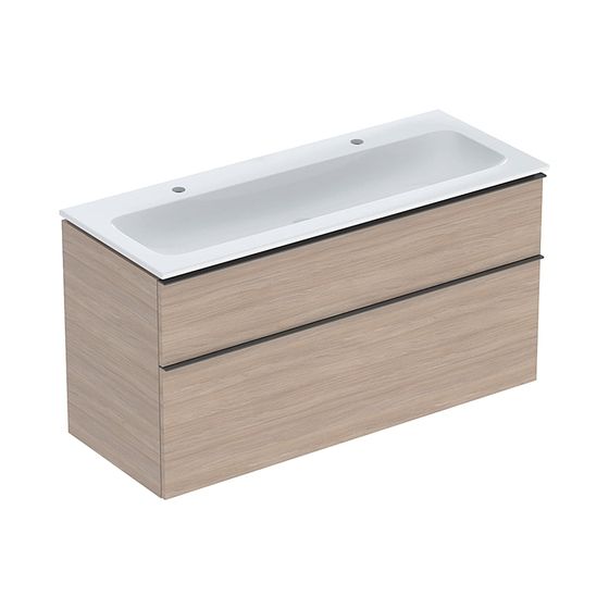 Geberit iCon Set Möbelwaschtisch schm. Rand Unterschrank 2 Schubladen u Anschl 120cm Weiß KeraTect Eiche/Melamin Lava/plvb matt