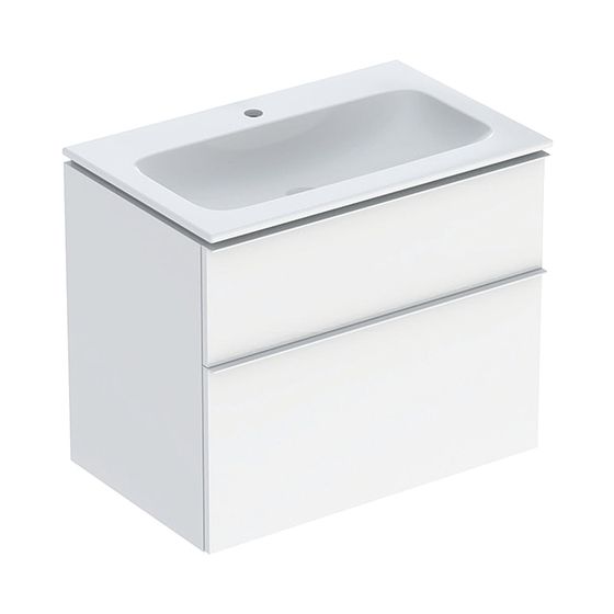 Geberit iCon Set Möbelwaschtisch schmaler Rand 2 Schubladen Ansch. 75cm KeraTect Weiß lackiert hochglänzend/Weiß pulv. matt