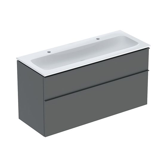 Geberit iCon Set Möbelwaschtisch schm. Rand Unterschrank 2 Schubladen u Anschluss 120cm Lava/lack matt Lava/plvb matt Weiß