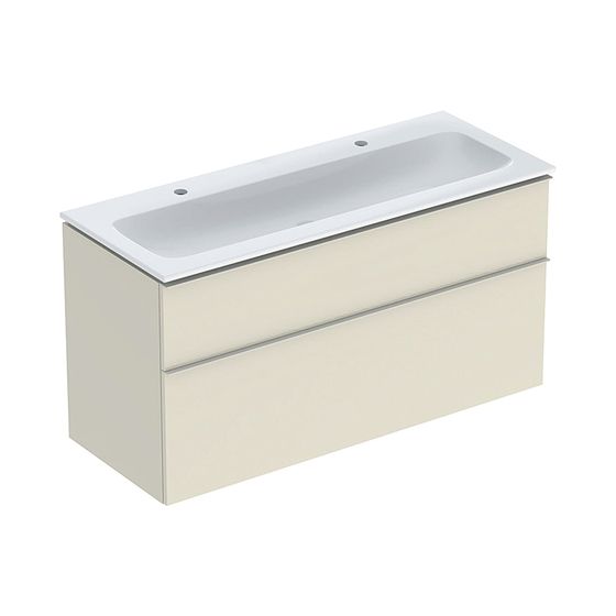 Geberit iCon Set Möbelwaschtisch schmaler Rand 2 Schubladen An. 120cm KeraTect Sandgrau lackiert hochglänzend/pulv. matt