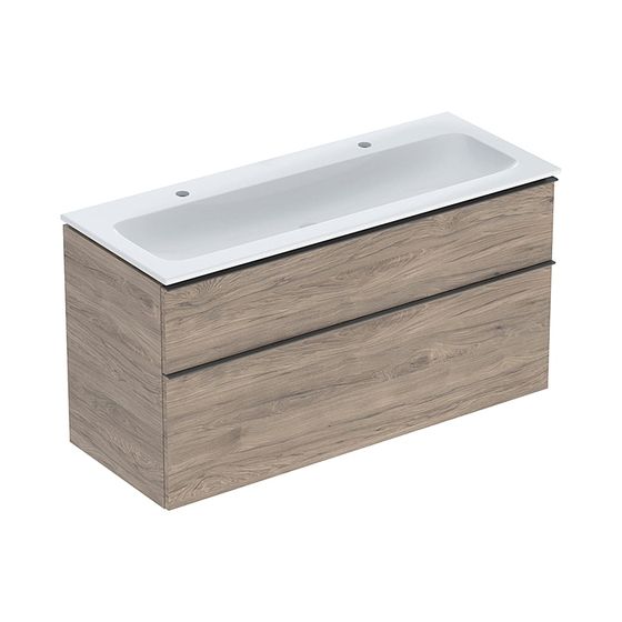 Geberit iCon Set Möbelwaschtisch schm. Rand Unterschrank 2 Schubladen u Anschl 120cm KeraTect Nussb./Melamin Lava/plvb matt