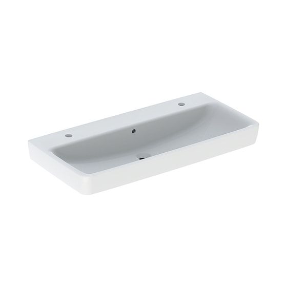 Geberit Renova Plan Waschtisch, Breite 100cm, Tiefe 48cm, Hahnloch links, rechts, Überlauf sichtbar, Weiß/KeraTect