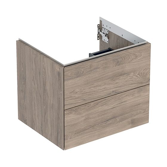 Geberit ONE Unterschrank für Waschtisch, 2 Schubladen, B Waschtisch 60cm, H 50,4cm T 47cm Nussbaum hickory/Melamin Holzstruktur