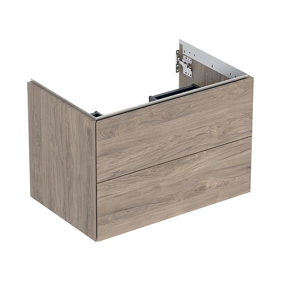 Geberit ONE Unterschrank für Waschtisch, 2 Schubladen, B Waschtisch 75cm, H 50,4cm T 47cm Nussbaum hickory/Melamin Holzstruktur