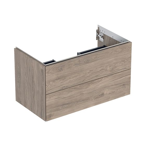 Geberit ONE Unterschrank für Waschtisch, 2 Schubladen, B Waschtisch 90cm, H 50,4cm T 47cm Nussbaum hickory/Melamin Holzstruktur