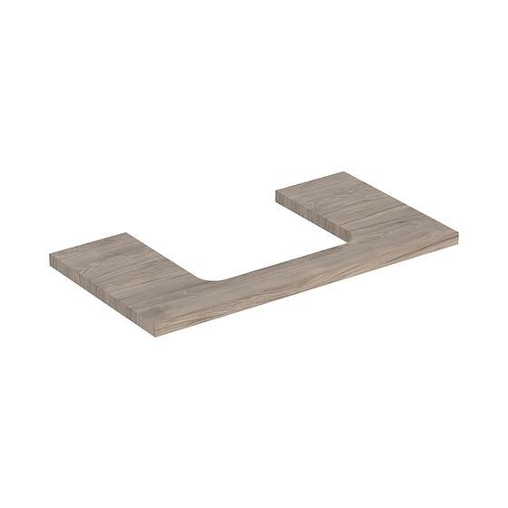 Geberit ONE Waschtischplatte Ausschnitt mittig für Aufsatzwaschtisch rechteckig 90x3x47cm, Nussbaum hickory Melamin Holzstr.