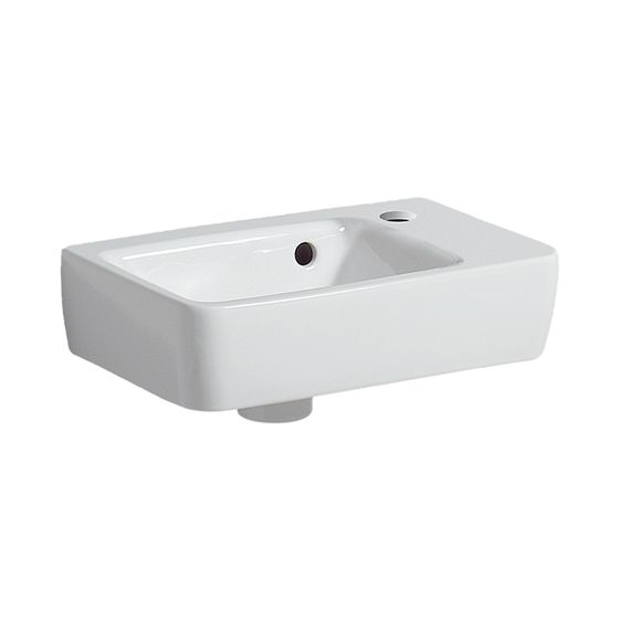 Geberit Renova Plan Handwaschbecken verkürzte Ausladung, 36x14,5x25cm, Hahnloch rechts, Überlauf sichtbar, Weiß/KeraTect