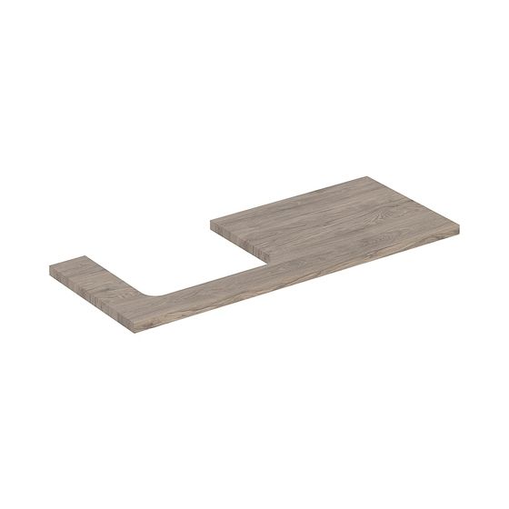 Geberit ONE Waschtischplatte Ausschnitt links für Aufsatzwaschtisch rechteckig 120x3x47cm, Nussbaum hickory Melamin Holzstr.