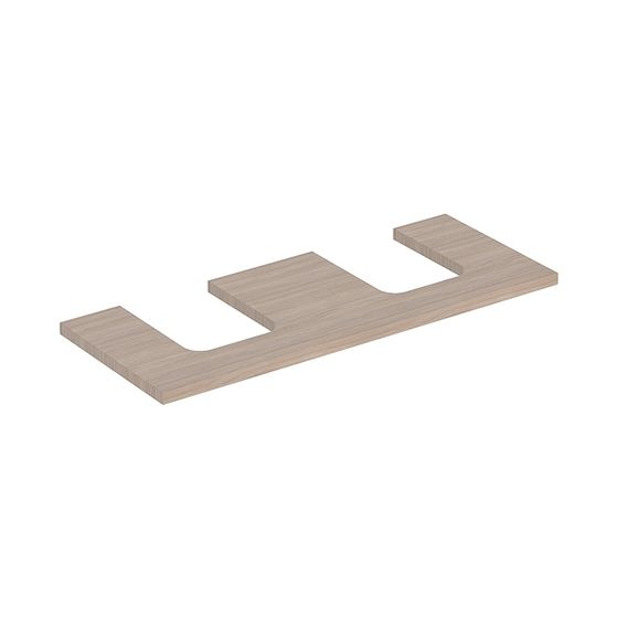 Geberit ONE Waschtischplatte Ausschnitt 2-fach, für Aufsatzwaschtisch Schalenform, 120x3x47cm, Eiche Melamin Holzstruktur