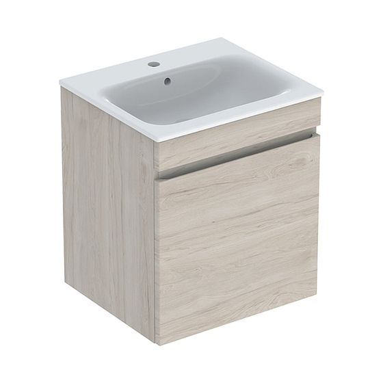 Geberit Renova Plan Set Möbelwaschtisch 55cm, Unterschr., 1 Schubl./1 Innenschubl., Nussbaum hickory hell/weiß, schmaler Rand
