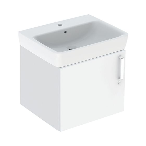 Geberit Bambini Set Waschtisch, Unterschrank, 59,5x56,3x48,3cm, Hahnloch mittig, Überlauf sichtbar, Weiß Melaminbeschichtet
