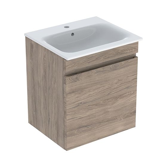 Geberit Renova Plan Set Möbelwaschtisch 60cm, Unterschr., 1 Schubl./1 Innenschubl., Nussbaum hickory/weiß, schmaler Rand