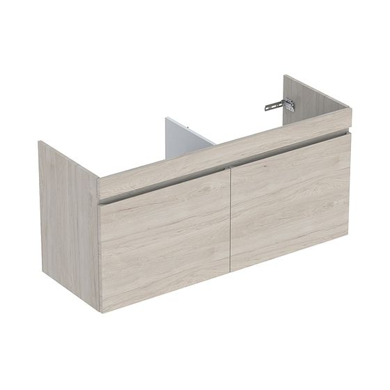 Geberit Renova Plan Unterschrank für Doppelmöbelwaschtisch 2 Schubladen, 2 Innensch. 129x60,5x47,3cm Nussb. hell/Folie strukt.