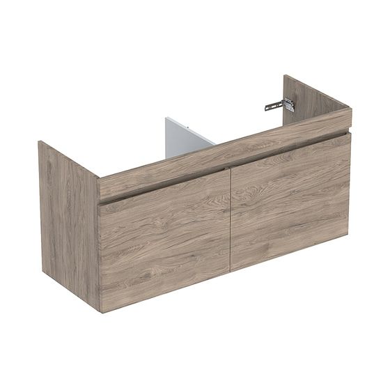 Geberit Renova Plan Unterschrank für Doppelmöbelwaschtisch, 2 Schubladen, 2 Innensch., 129x60,5x47,3cm, Nussbaum/Folie strukt.