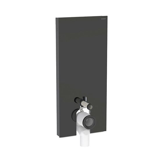 Geberit Monolith Sanitärmodul für Stand-WC, Höhe 114cm, Frontverkleidung aus Glas Schwarz, Aluminium Schwarzchrom