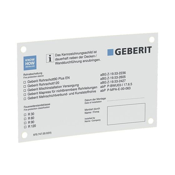 Geberit Kennzeichnungsschild für Rohrabschottungen
