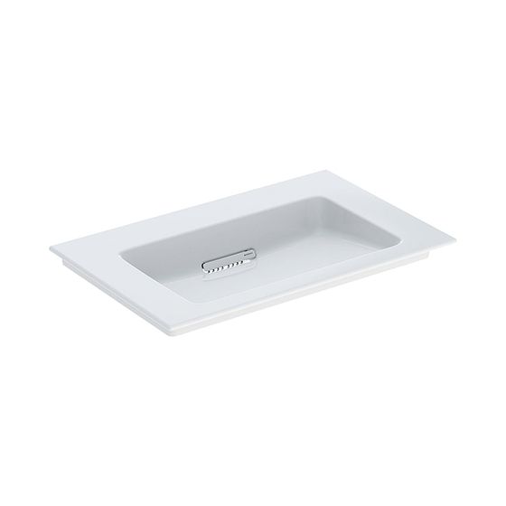 Geberit ONE Möbelwaschtisch Abgang horizontal, B 75cm T 48cm ohne Hahnloch, ohne Überlauf, Weiß/KeraTect, Weiß glänzend