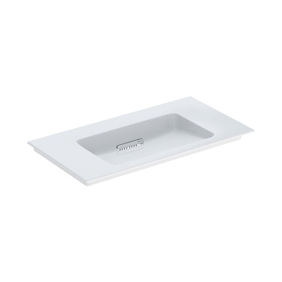 Geberit ONE Möbelwaschtisch Abgang horizontal, B 90cm T 48cm ohne Hahnloch, ohne Überlauf, Weiß/KeraTect, Weiß glänzend