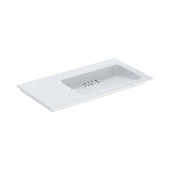 Geberit ONE Möbelwaschtisch Abgang horizontal Ablagefl. links 90x48cm o. ohne Hahnloch Überlauf Weiß/KeraTect Weiß glänzend