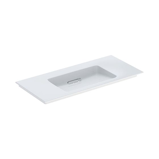 Geberit ONE Möbelwaschtisch Abgang horizontal, B 105cm T 48cm ohne Hahnloch, ohne Überlauf, Weiß/KeraTect, Weiß glänzend