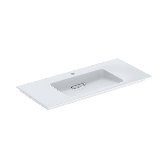 Geberit ONE Möbelwaschtisch Abgang horizontal, B 105cm T 48cm Hahnloch mittig, ohne Überlauf, Weiß/KeraTect, Weiß glänzend