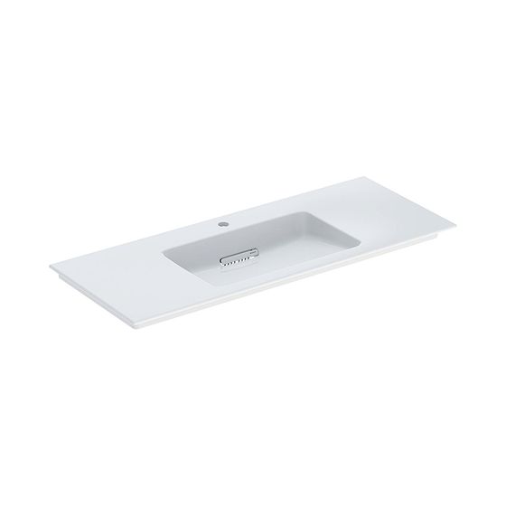 Geberit ONE Möbelwaschtisch Abgang horizontal, B 120cm T 48cm Hahnloch mittig, ohne Überlauf, Weiß/KeraTect, Weiß glänzend