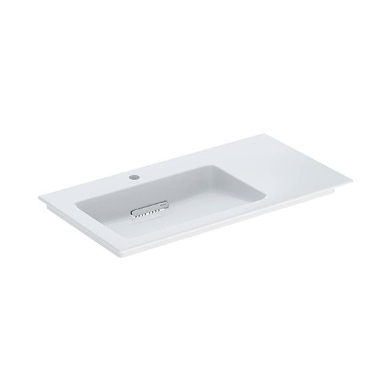 Geberit ONE Möbelwaschtisch Abgang horizontal Ablagefläche rechts 90x48cm HL links ohne Überlauf Weiß/KeraTect Weiß glänz.