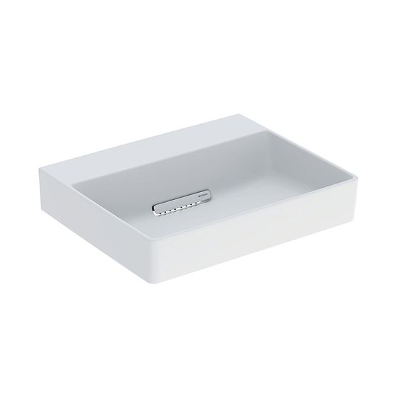 Geberit ONE Aufsatzwaschtisch rechteckig, Abgang horizontal, 50cm T 41cm o. Hahnloch, ohne Überlauf, Mattweiß, Weiß glänzend