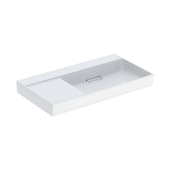 Geberit ONE Waschtisch Abgang horizontal Ablagefläche links 90cm T 48cm o. ohne Hahnloch ÜL Weiß/KeraTect Weiß glänzend