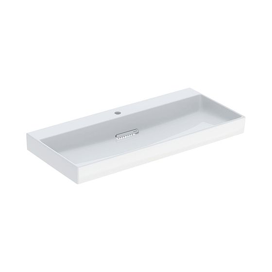 Geberit ONE Waschtisch Abgang horizontal, B 105cm, Tiefe 48cm, Hahnloch mittig, ohne Überlauf, Weiß/KeraTect, Weiß glänzend