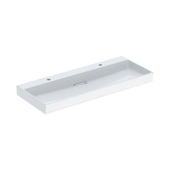 Geberit ONE Waschtisch Abgang horizontal, B 120cm T 48cm Hahnloch links, rechts, ohne Überlauf, Weiß/KeraTect, Weiß glänzend