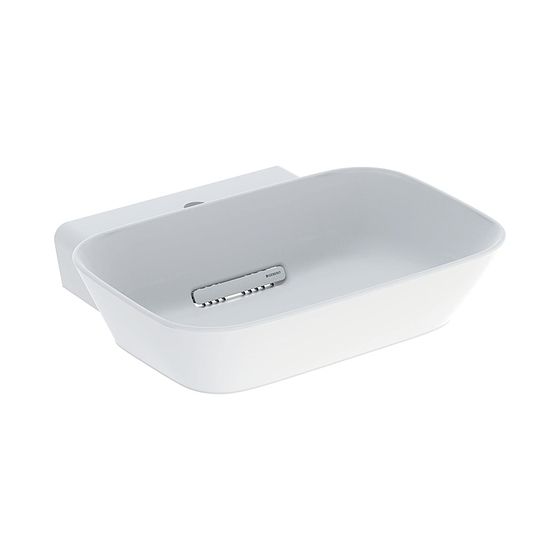 Geberit ONE Aufsatzwaschtisch Schalenform Abgang horizontal 50cm T 42,5cm HL mittig ohne Überlauf, Mattweiß Weiß glänzend