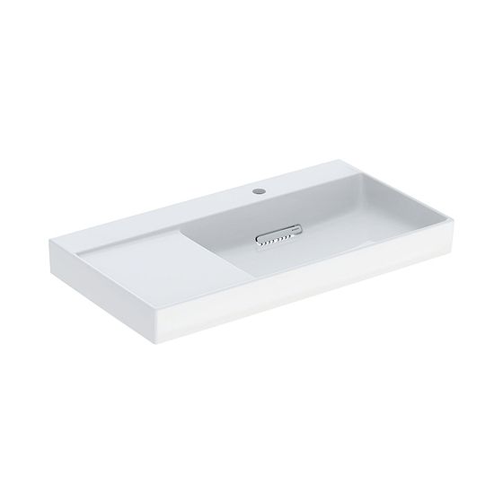 Geberit ONE Waschtisch Abgang horizontal Ablagefläche links 90x48cm Hahnloch rechts ohne ÜL Weiß/KeraTect Weiß glänzend