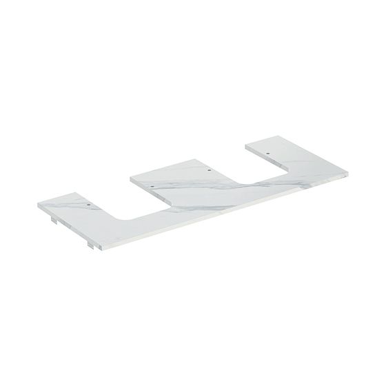 Geberit ONE Waschtischplatte Ausschnitt 2-fach, Steinzeug für Aufsatzwaschtisch Schalenform, 120x2x47cm, Marmoroptik Weiß/Matt
