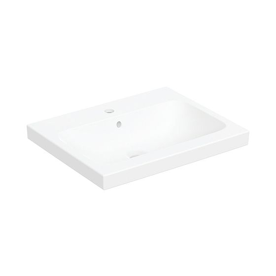 Geberit iCon Light Aufsatzwaschtisch, Breite 60cm, Tiefe 48cm, Hahnloch mittig, Überlauf sichtbar, Alpinweiß/matt