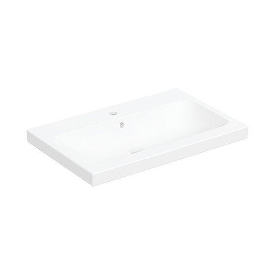 Geberit iCon Light Aufsatzwaschtisch, Breite 75cm, Tiefe 48cm, Hahnloch mittig, Überlauf sichtbar, Alpinweiß/matt
