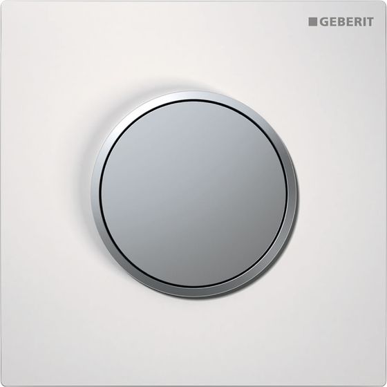 Geberit Typ 10 Drückerplatte für Urinalsteuerung mit pneumatischer Spülauslösung, Round, Weiß, Mattverchromt