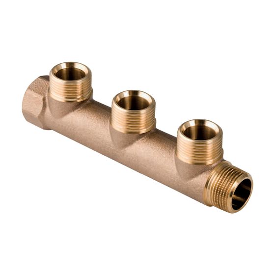 Geberit Verteiler mit Gewindeanschluss, Verteilerabgang für Eurokonus, R 3/4″, G 3/4″, Anzahl Abgänge 3, Rotguss bleifrei
