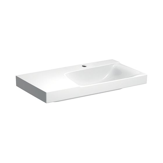 Geberit Xeno2 Waschtisch, Ablagefläche links, Breite 90cm, Tiefe 48cm, Hahnloch mittig, ohne Überlauf, Weiß/KeraTect