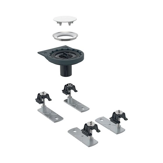 Geberit Ablaufanschluss mit 4 Füßen, für Setaplano Duschfläche, stockwerksdurchdringende Installation Außendurchmesser 50mm