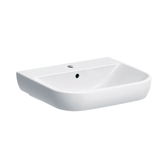 Geberit Smyle Waschtisch, Breite 55cm, Tiefe 48cm, Hahnloch mittig, Überlauf sichtbar, Weiß/KeraTect